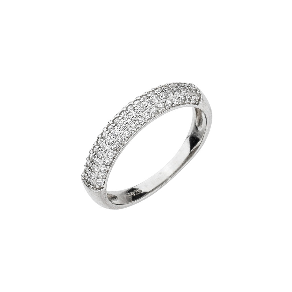Anel Feminino Cravejado de Zircônias com Banho de Ródio - Maria