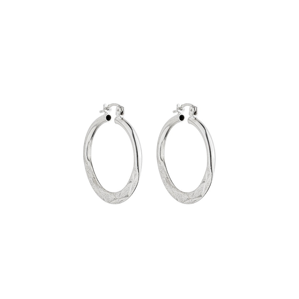 Brinco de Argola de Prata com Detalhes Diamantados - Margarita