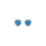 Brinco de Prata Coração Opala Azul com Zircônias - Frida