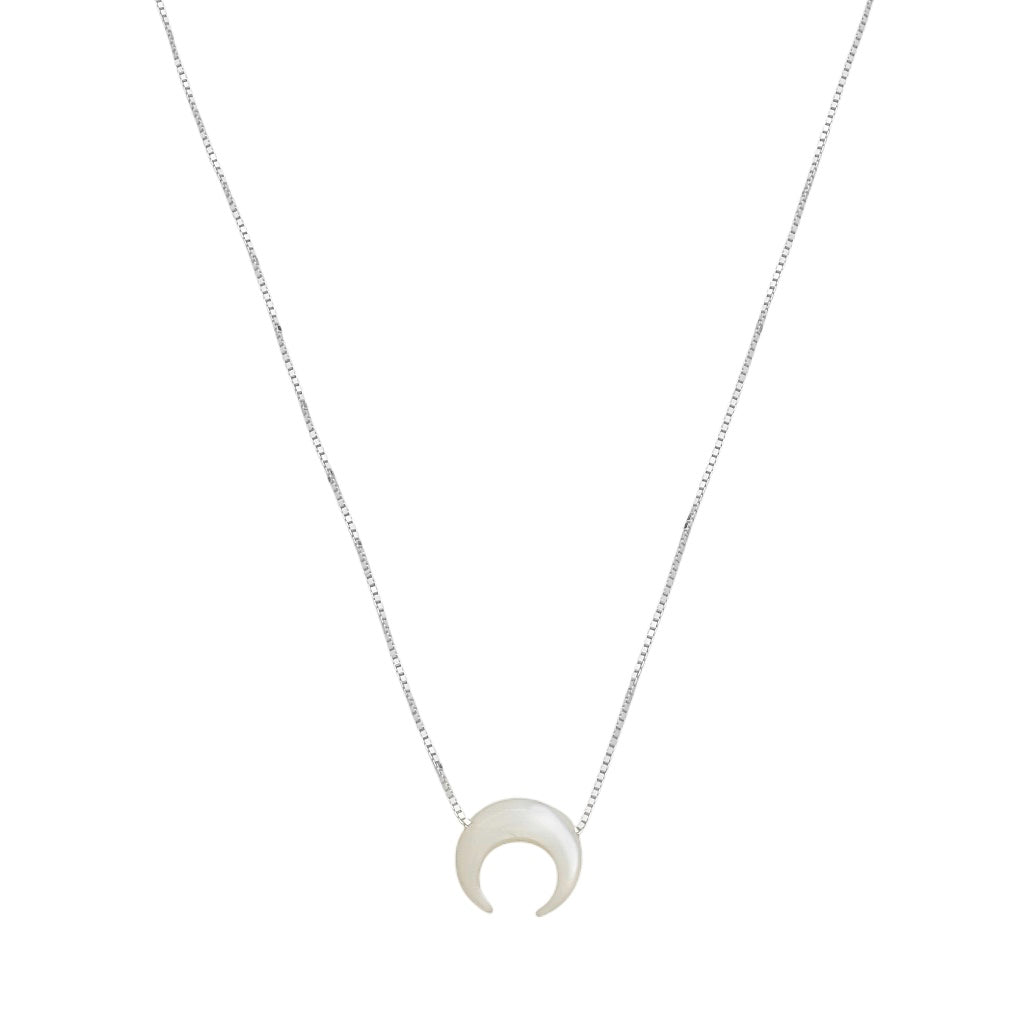 colar em prata 925, pingente lua, com madrepérola, 45cm