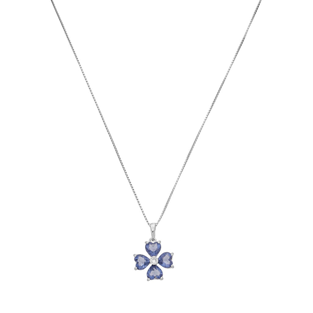 colar em prata 925, pingente trevo, com zircônia, 45cm, 12mm