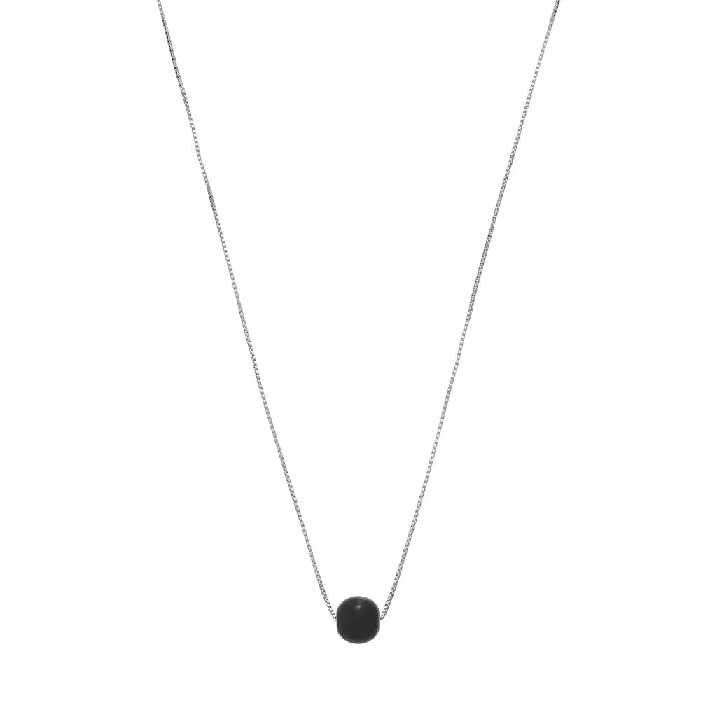 colar em prata 925, pingente coração, com ônix, 60cm, 8mm