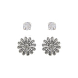 Kit Brincos de Prata Duo Flor Margarida e Ponto de Luz - Dayse