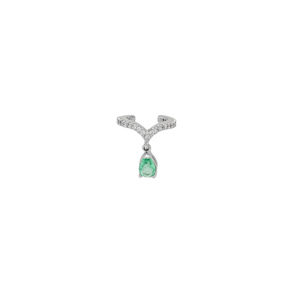 colar em prata 925, pingente gota, com zircônia, verde