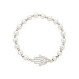 Pulseira Pérolas com Pingente de Mão de Fátima em Prata - Lupita