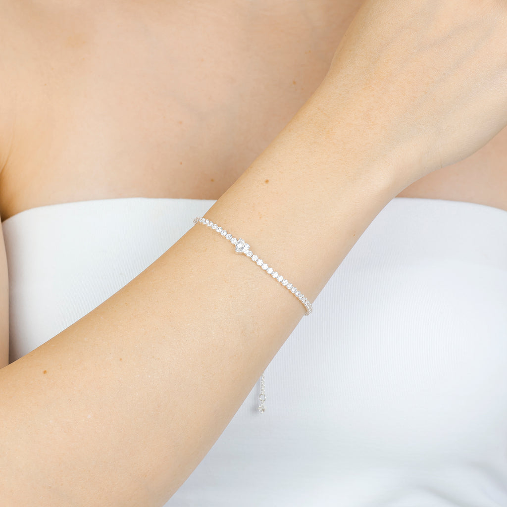 Pulseira Riviera de Prata Pingente Coração Zircônia - Grace