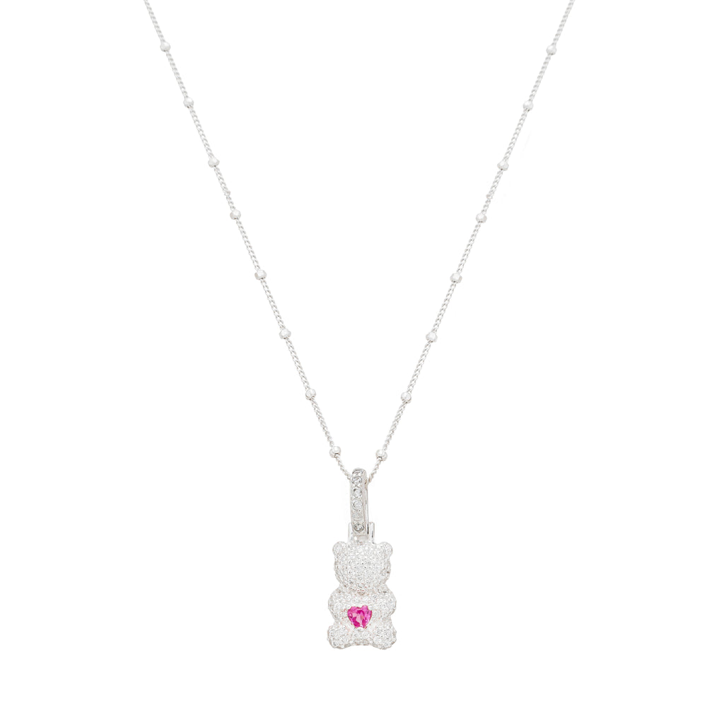 Colar de Prata Urso Zircônias Coração - Melinda