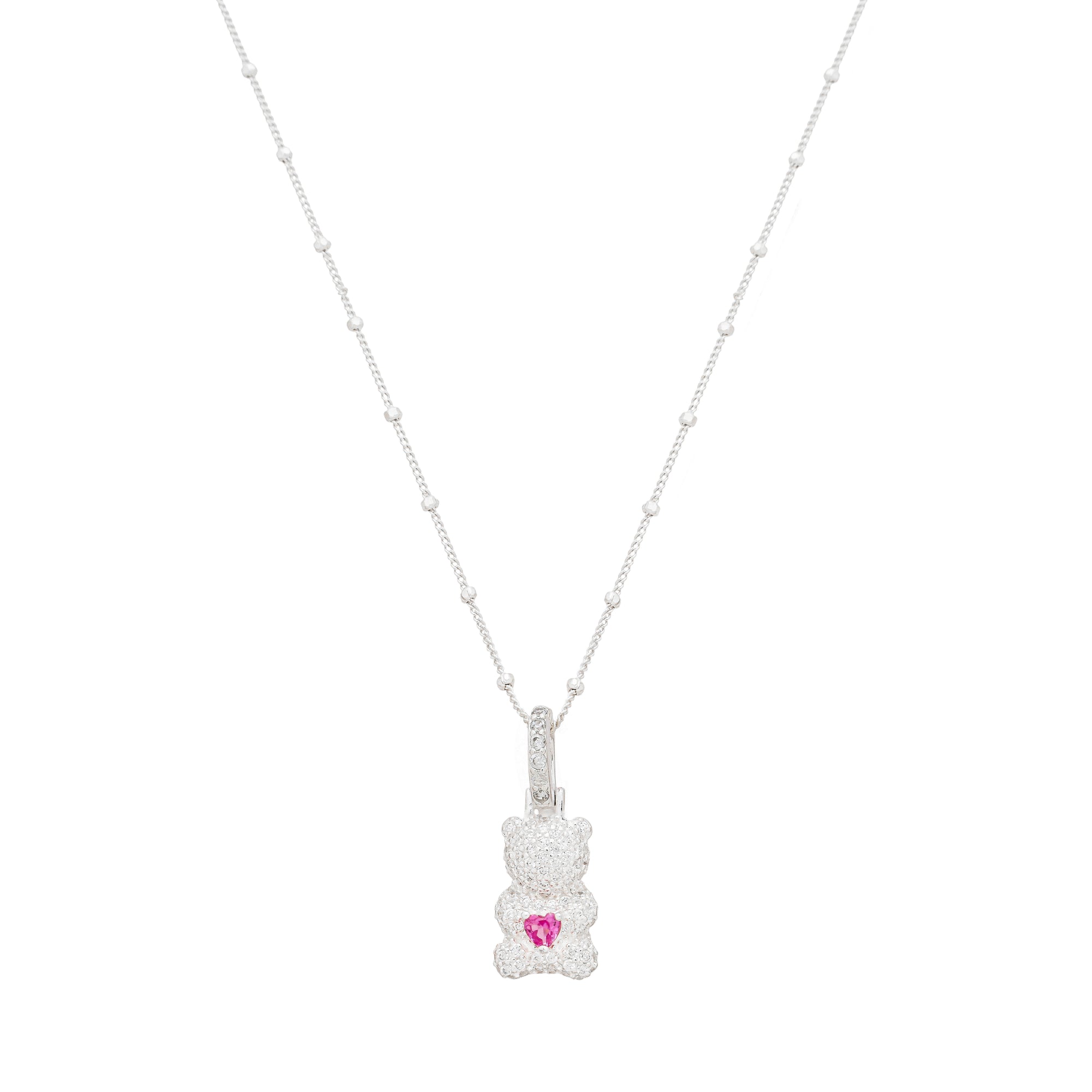 Colar de Prata Urso Zircônias Coração - Melinda