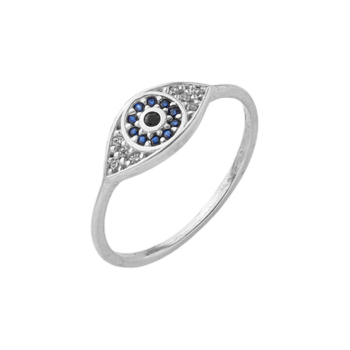 anel em prata 925, olho grego, com zircônia, azul