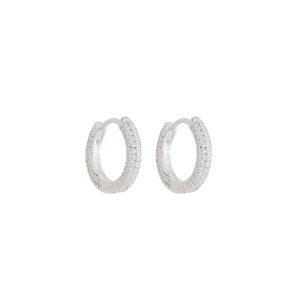 Argola Click Cravejada Frente e Verso em Prata 925