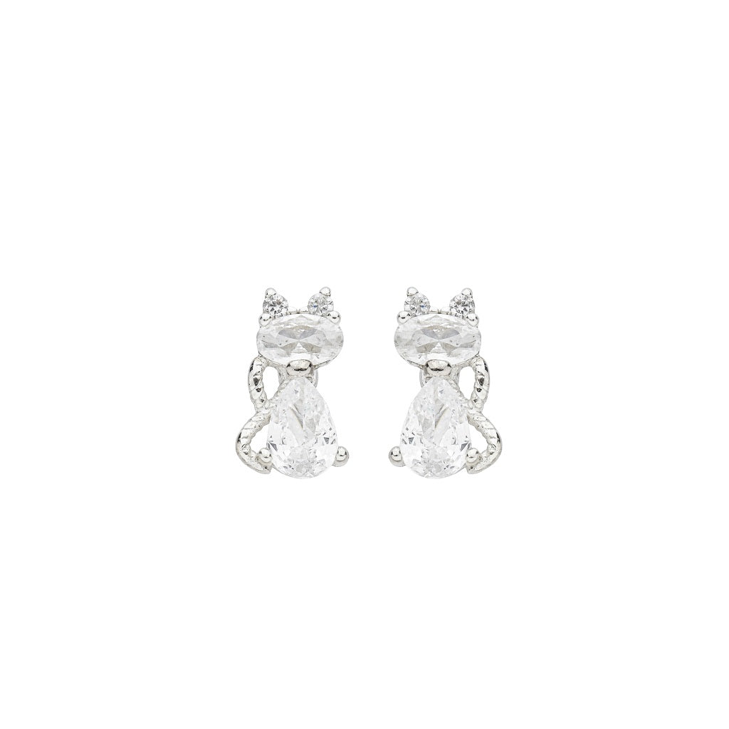 Brinco de Prata Gatinho de Zircônias