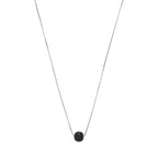 colar em prata 925, pingente coração, com ônix, 60cm, 8mm