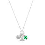colar em prata 925, pingente coração, com pérola, verde, 50cm, 1.4mm