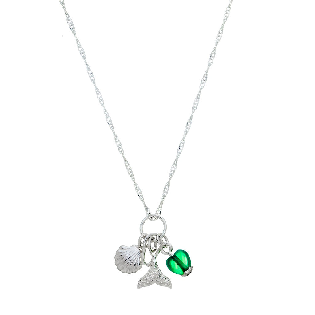 colar em prata 925, pingente coração, com pérola, verde, 50cm, 1.4mm