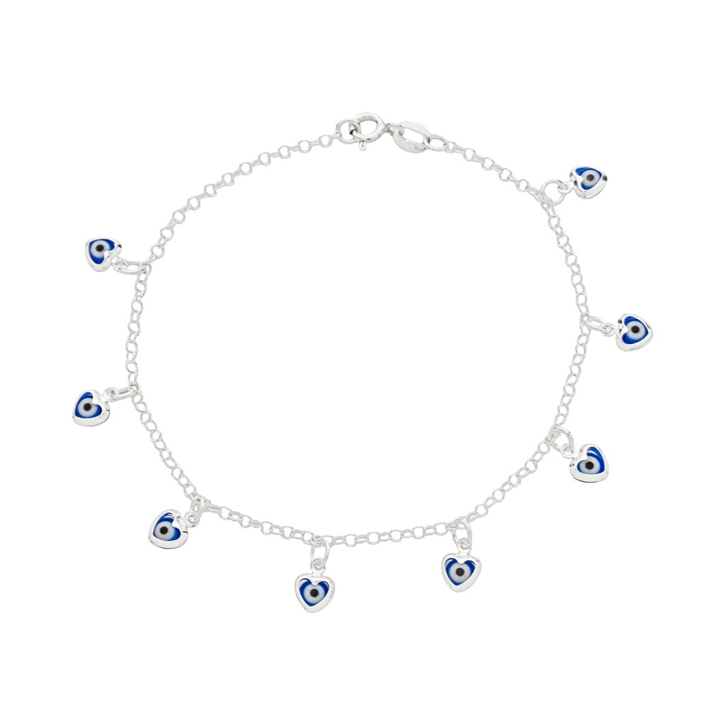 Pulseira de Prata 925 Olho Grego Corações