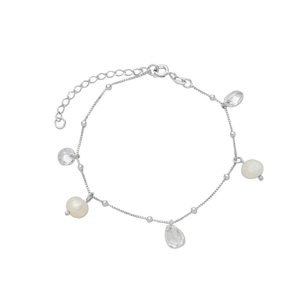 pulseira em prata 925, com pérola, 16cm