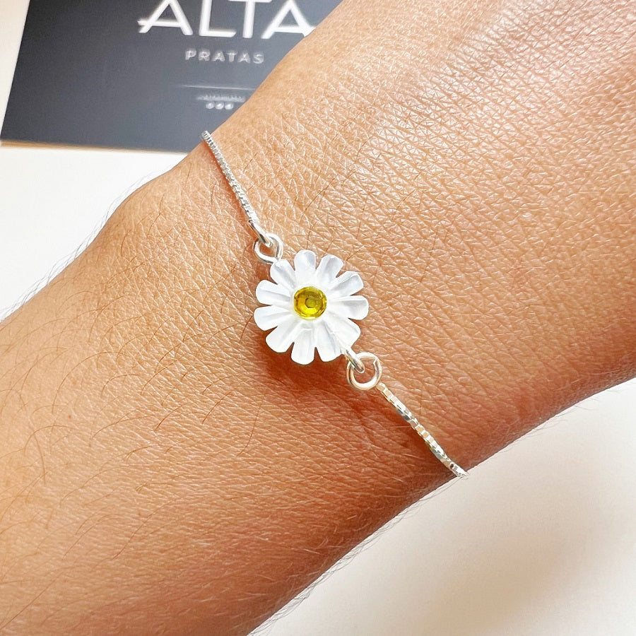 pulseira em prata, com madrepérola