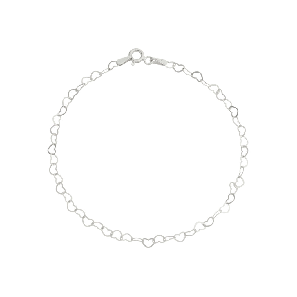 pulseira em prata 925, pingente coração, 19cm