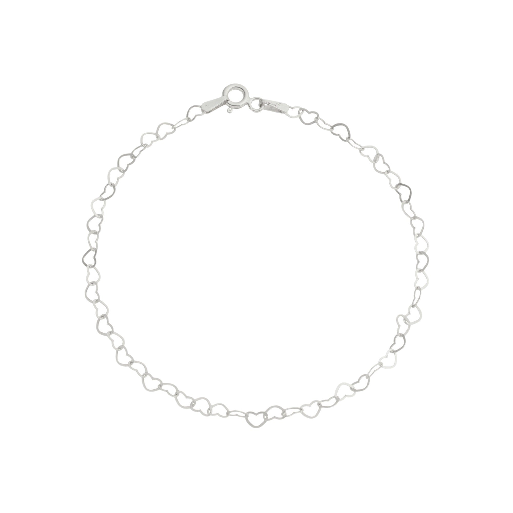 pulseira em prata 925, pingente coração, 19cm
