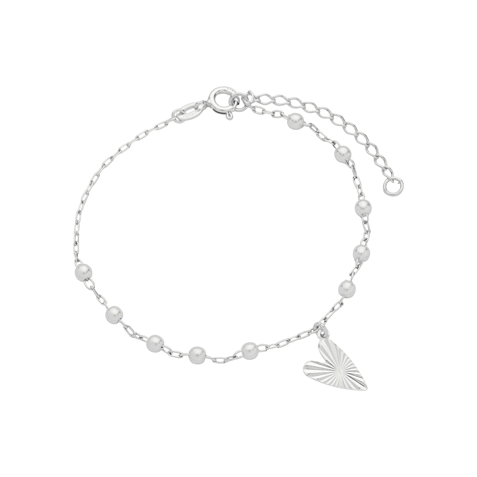 Pulseira de Prata e Pérolas Pingente Coração - Aurora
