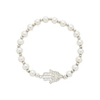 Pulseira Pérolas com Pingente de Mão de Fátima em Prata - Lupita