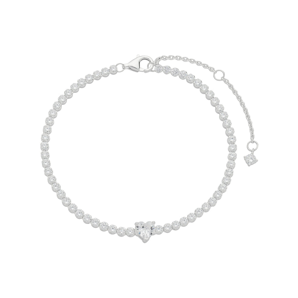 Pulseira Riviera de Prata Pingente Coração Zircônia - Grace