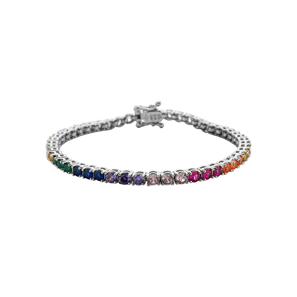 Pulseira Riviera de Prata 925 e Banho de Ródio - Rainbow