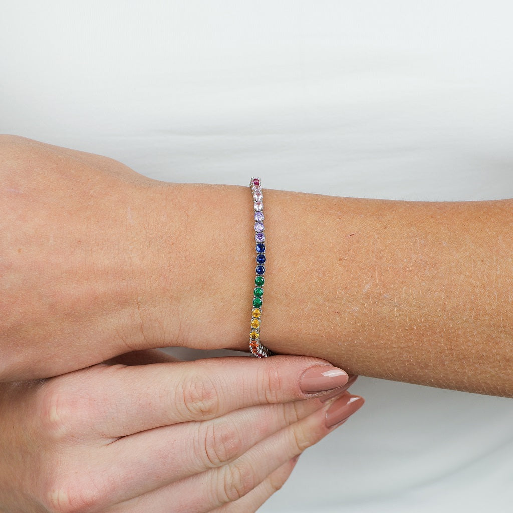 Pulseira Riviera de Prata 925 e Banho de Ródio - Rainbow